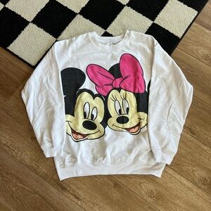 Disney Mickey Mouse White Sweatshirt with Pink and Black Accents